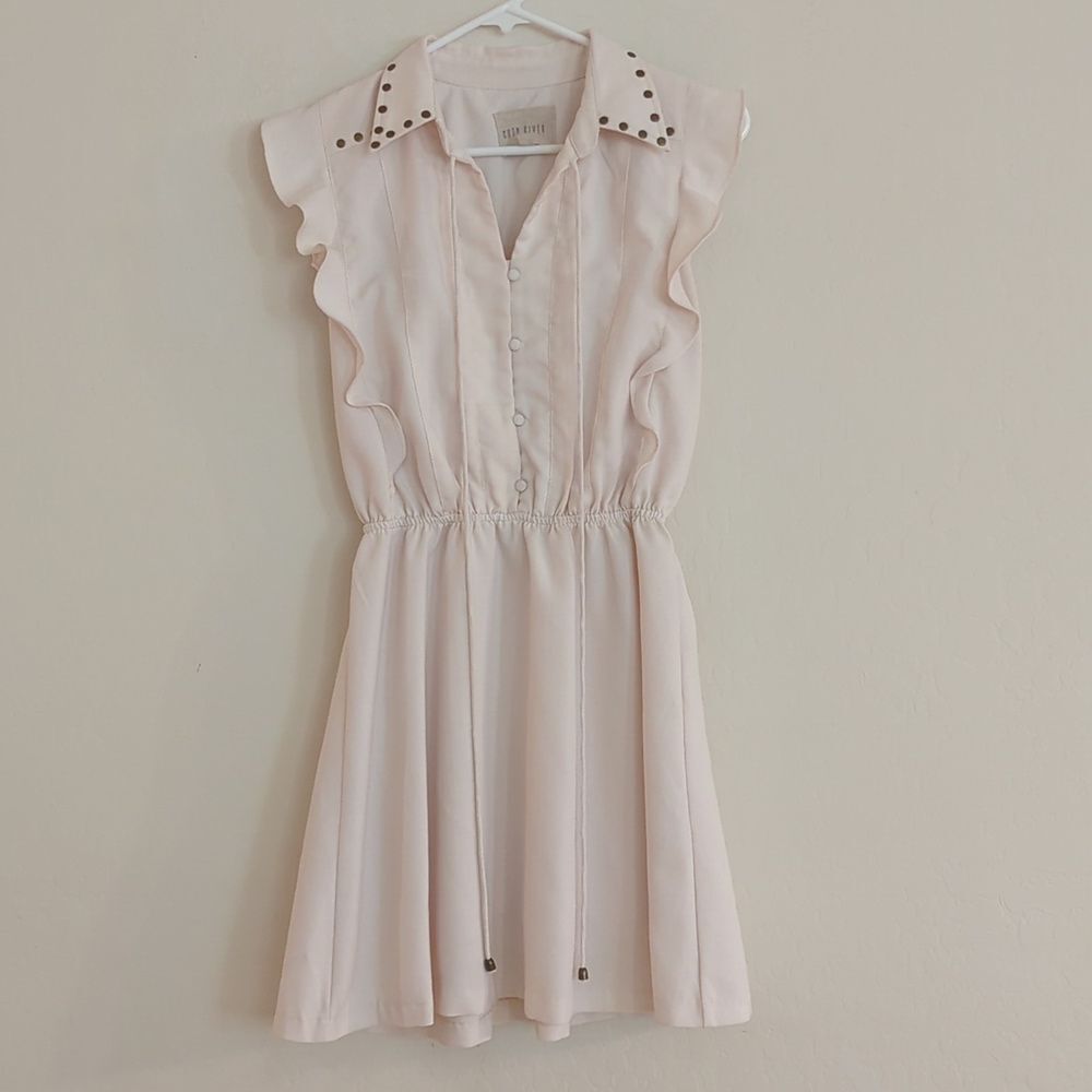 Moon River Studded Cowgirl Collared Dress Ivory Cream - Size S